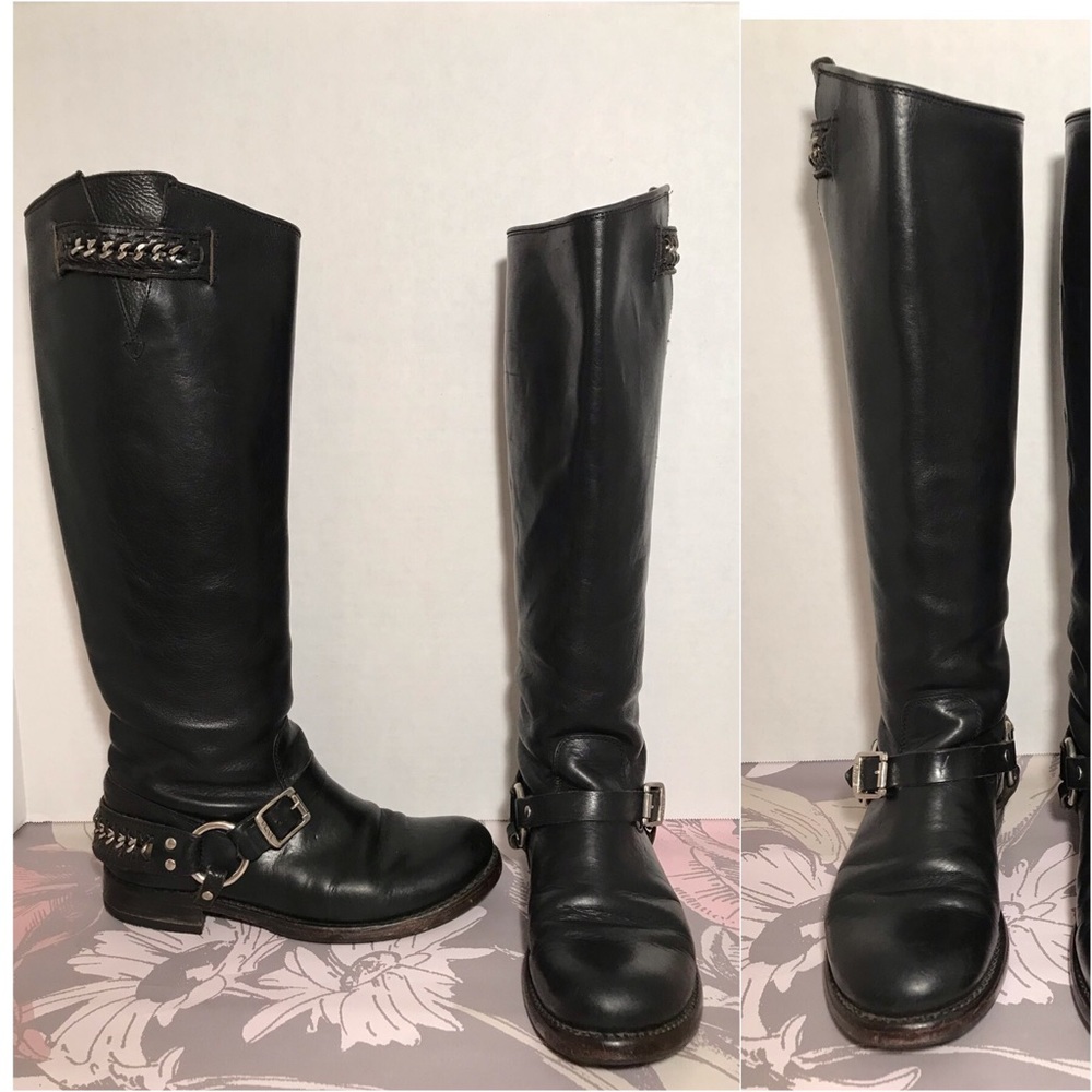 COPY - Frye Jenna Chain Tall Boots Black Leather …